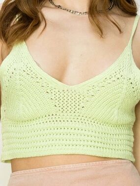 DOUBLE ZERO Women Green Crochet 100% Cotton BOHO Hyfve Bralette Crop Tank Top S